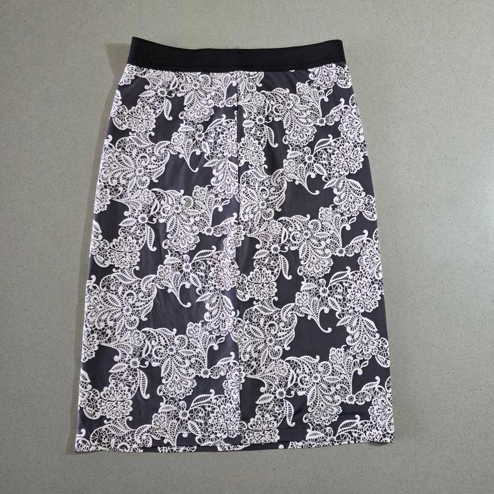 Pierre Cardin Paris Grey White Floral Lace Print Elastic Waist Pencil Skirt 55